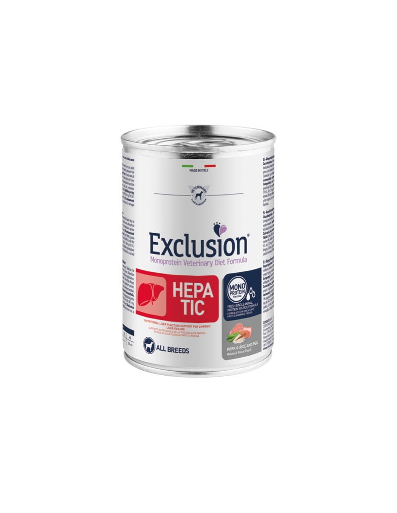 EXCLUSION Hepatic Maiale, Riso e Piselli lattina 400gr