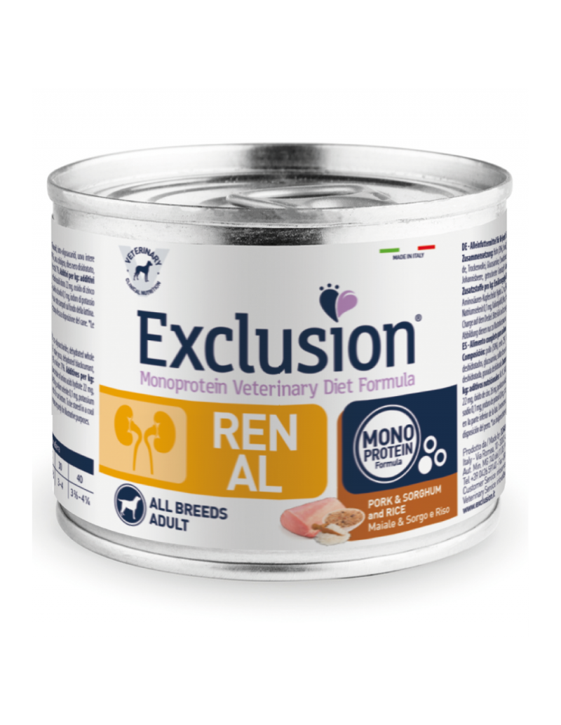 EXCLUSION Renal Maiale, Sorgo e Riso lattina 200gr